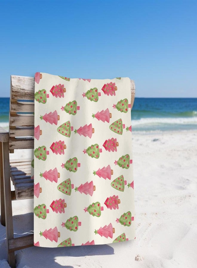 Tzhim Preppy Christmas Sand Towel, Pink and Green Tree Pool Towels, Large Bath Towels Gifts for Women & Girls, Beach & Bathroom Decor, 29x60in - Image 2